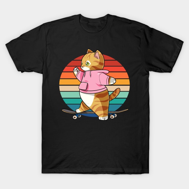 Orange Tabby Cat Skater Skateboarder T-Shirt by Noseking